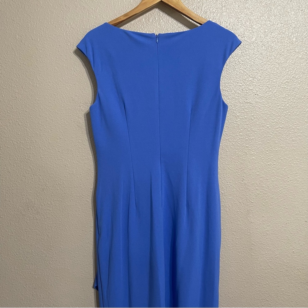 Adrianna Papell V-Neck Cap Sleeve‎ Cascading Ruffle Side Drape Sheath Dress - Picture 8 of 16
